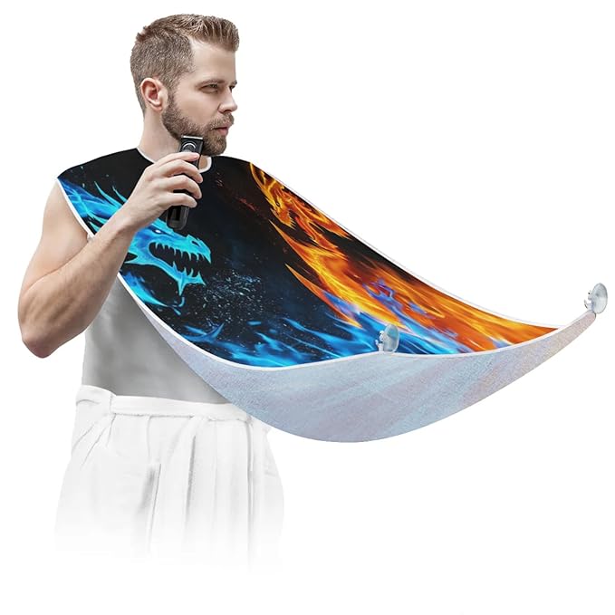 Dragon Water Fire Beard Bib Apron,Beard Hair Catcher,Non-Stick Beard Shave Cape,Shaving Trimming Non-Stick Waterproof Grooming Gifts for Dad Men Him Boyfriend