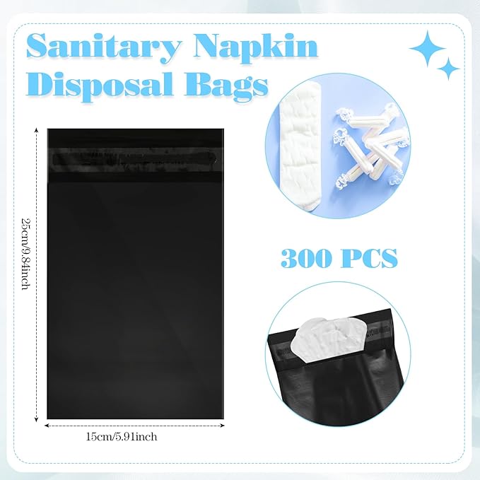 Fulmoon 300pcs Sanitary Napkin Disposal Bag Disposable Sanitary Bag Personal Care Disposal for Tampons Trash Bags period Tampon Bags for Women Privacy Handling Sack Diaper Sack(Black)