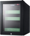 Summit Appliance LX114LG BeautiFridge Compact Cosmetics Cooler with Glass Door, Black; 0.85 cu.ft Capacity, Digital thermostat, Automatic defrost, Factory Installed Lock, Bottle Shelf, Removable Trays