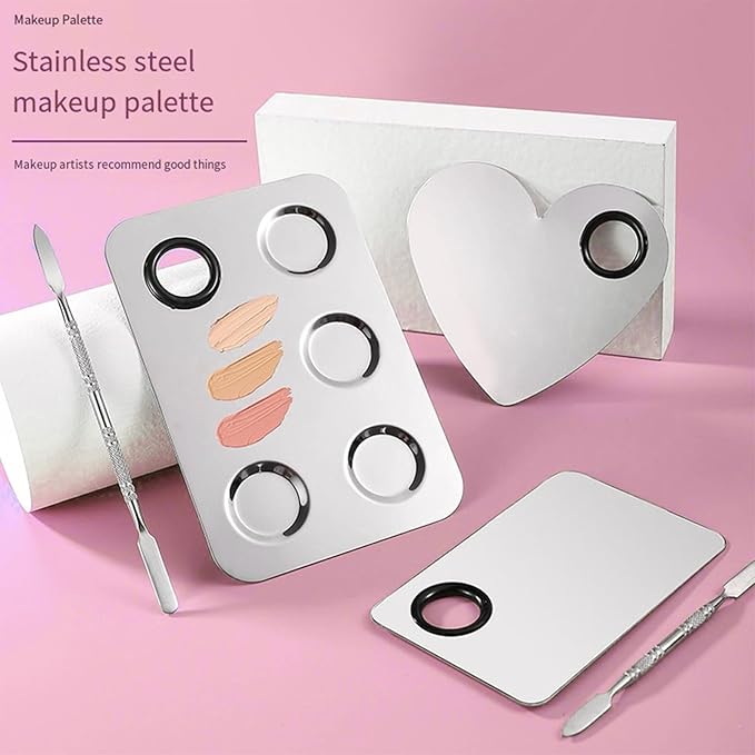 Makeup Mixing Palette, KissDate Makeup Spatula Palette with Foundation Spatula, Stainless Steel Makeup Palette Mixing Tray Nail Art Foundation