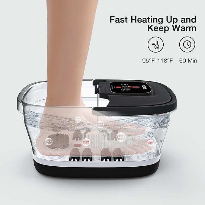 HOSPAN Collapsible Foot Spa with Heat, Bubble, Red Light, and Temperature Control, Foot Bath Massager with 8 Shiatsu Massage Rollers, Pedicure Foot Spa for Relaxation and Stress Relief, Black