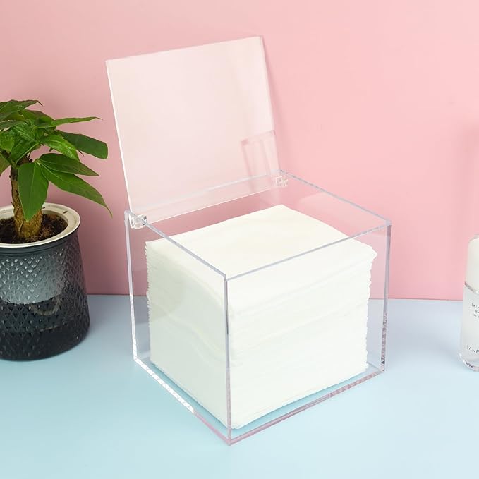 Disposable Face Towel Storage Box Compatible with Facial Towel XL, Acrylic Disposable Face Towelette Holder Container, Clear