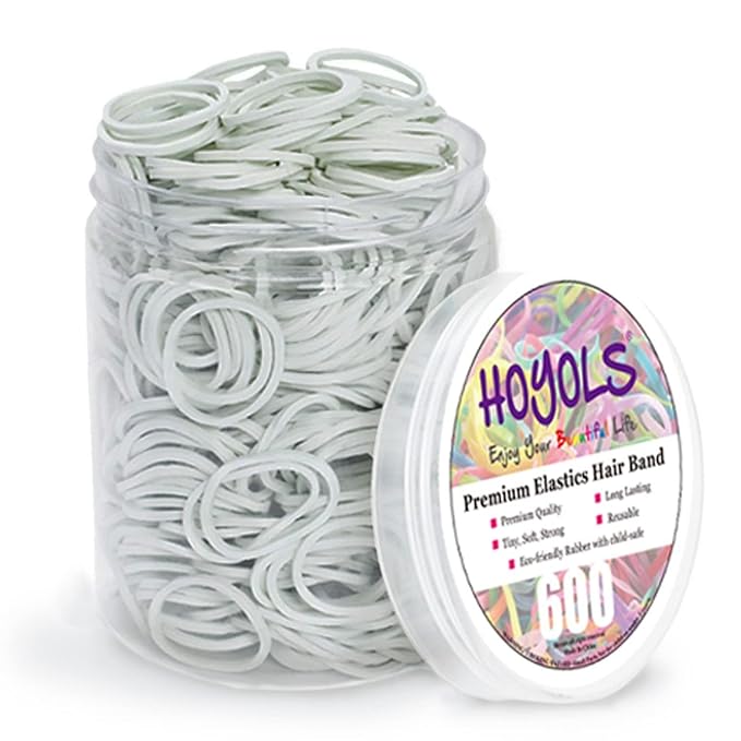 HOYOLS 3/4 Inch White Hair Rubber Bands for Hair Ties, Small Elastics Bands Ponytail Holders for Women Baby Girls Kids Mini Student Crafts Office 600pcs (M) Latex-Free