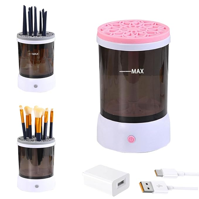 Electric Makeup Brush Cleaner,Upgrade Makeup Brush Cleaning Machine with 1200 mAh Rechargeable Automatic Silent Makeup Brush Washer for Makeup Brush Set and All Size Brushes (Pink)