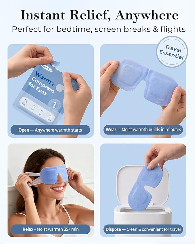 Self Heating Steam Eye Mask: Warm Eye Compress for Dry Eyes, Stye Eye Treatment - 10 Packs Disposable Moist Heated Sleep Mask for Tired Eyes & Headache Relief - Ideal for Travel & Spa Gift(Unscented)