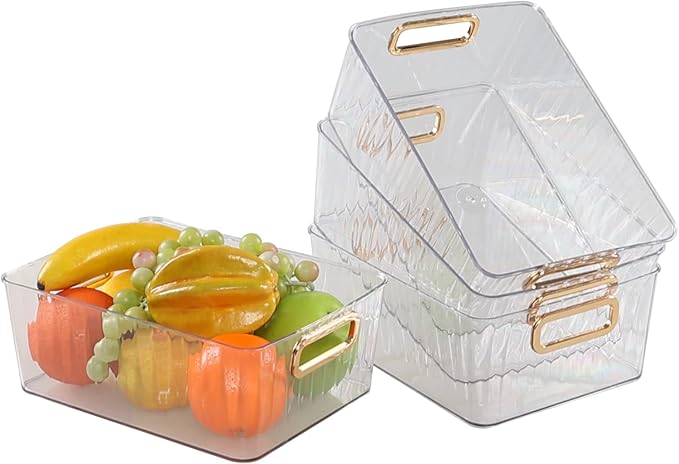 4 Packs Clear Pantry Freezer Organizer Bins, Small Plastic Cosmetics Storage Container Bin