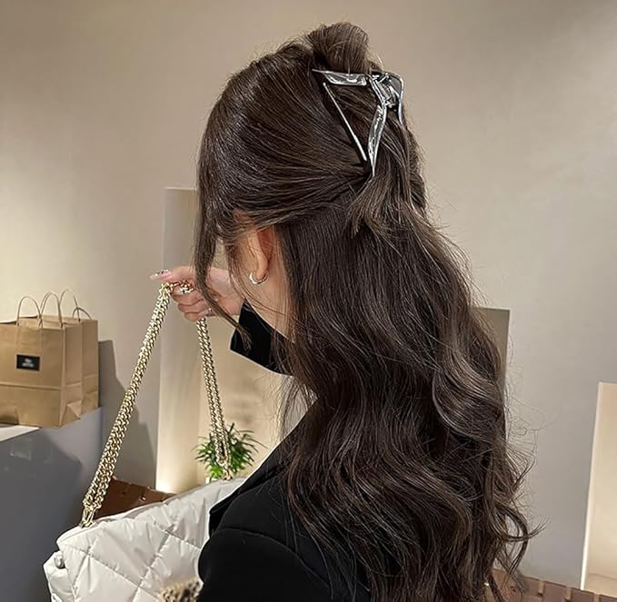 BeeGift 2Pcs Hair Clips, Triangular Hair Claw Clips, Metal Hair Clips, 4inch Exquisite Silver Geometry Designs Hair Jaw Clips for Hair Accessories for Women Girls Gift