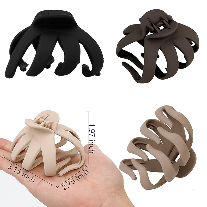 4 Pcs Octopus Hair Clips for Thick Hair - Large Claw Clips for Women, Matte Neutral Color, Strong Grip Non-Slip Jaw Clips