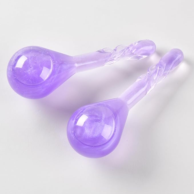 Facial Ice Globes, Cryo Cooling Balls with Anti-Slip Handle for Face, Eyes & Neck, Relaxing Beauty Massage Tool for Soothing and Refreshing Skincare Routine, Quicksand Purple