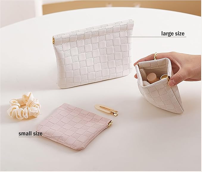 Leather Pocket Cosmetic Bag for Purse,Coin Purse Lipstick Cosmetic Accessories Organizer, Travel Kit Storage Pouch,Waterproof Portable No Zipper Self-closing (pink/Small)