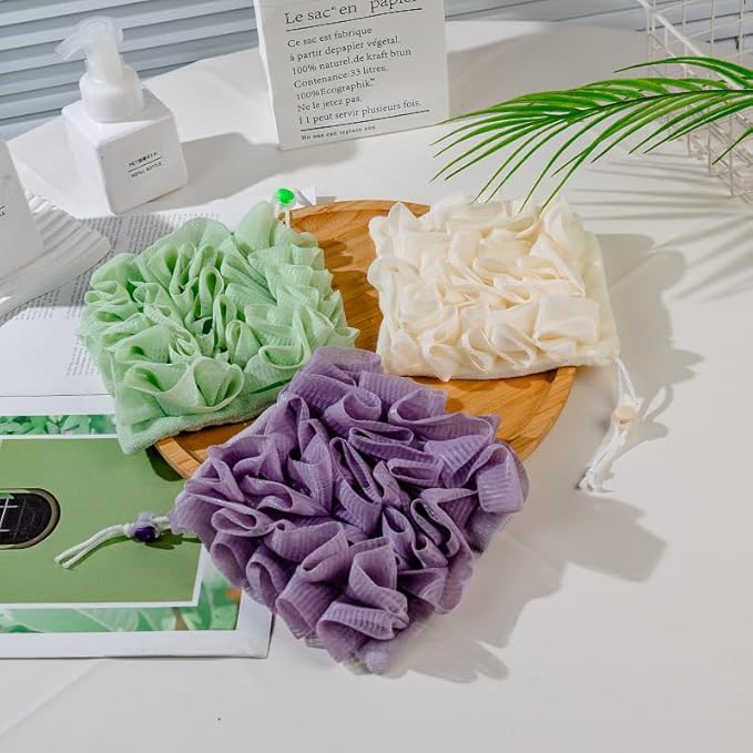 Washcloth Loofah Combo 2-in-1 Loufee Wash Cloth that Holds Bar Soap-Exfoliation Mesh Shower Ball for Body Wash&Smooth Skin+Free Loofah Dish Towel