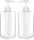 Pump Bottle Dispenser 22oz/650ml Jansburg 2Pack Refillable Square Plastic Lotion Dispenser Empty Lotion Pump Bottle for Essential Oil Lotion, Shampoo, Bathroom Travel Clear