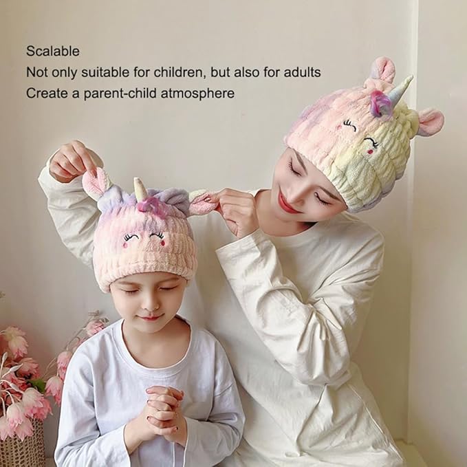 Animal Hair Drying Towel Cap for Kids, 2Pcs Cute Unicorn Microfiber Bath Dry Hair Wrap, Absorbent Quick Girls Boys Hair Drying Towel, Suck Water Hat Headscarf for Wet Hair