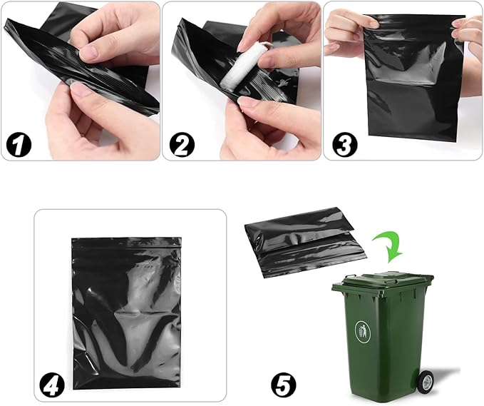 Feminine Personal Disposal Bags,100 Pack 6x8 inches Black Opaque Zip Seal Tampon disposal bags with Black Storage Bag Discreet Disposal for Tampons,Sanitary Pads,Sanitary Liners