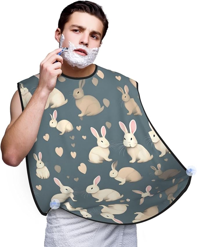 Rabbit Background Print Beard Bib Shaving Apron, Beard Hair Trimming Cape Gift For Dad