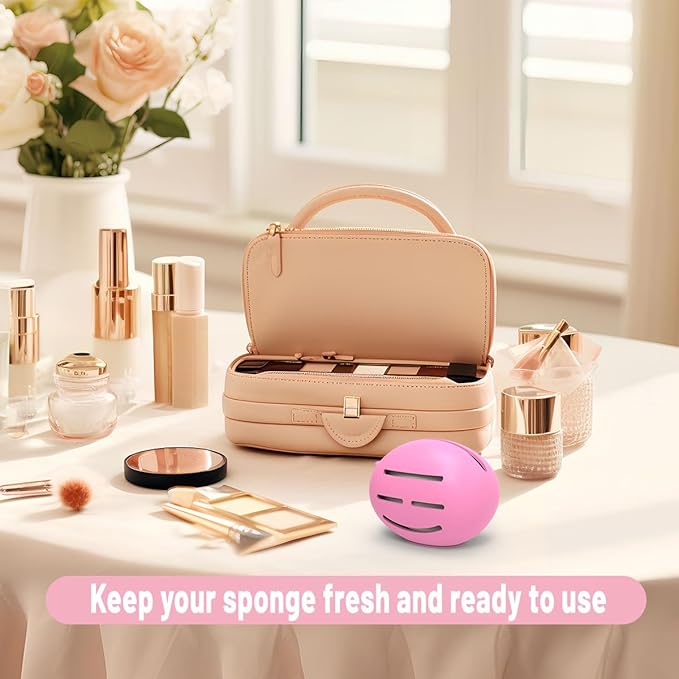 Silicone Makeup Sponge Holder, Triple-Sided Breathable Beauty Blender Case for Travel and Daily Use, Shatterproof Storage, Quick-Drying, and Fits Sponges - Rose