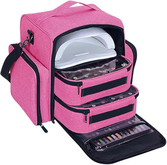 Nail Polish Organizer Holds 60 Bottles and a Nail Lamp,Portable Travel Case with 2 Removable Bags and Tools Storage Pockets Rose Red
