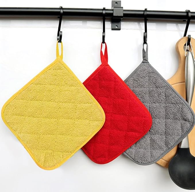 meioro 4-Pack Pot Holders for Kitchen High Heat Resistant Potholder, 100% Cotton Hot Pads, Quilted Terry Hot Pot Holder Set for Kitchens, Washable Trivet for Cooking and Baking 7x7 Inches (red)
