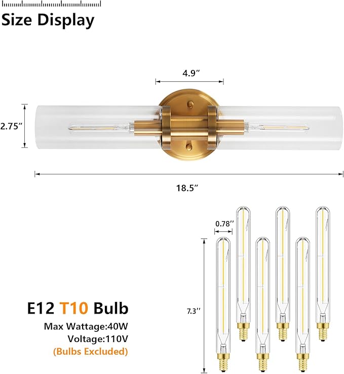 Wall Sconces Set of Two Brushed Brass Gold Sconces Lighting with Clear Glass Wall Lamp Modern Wall Sconce Light Fixtures Sconces Decor Set of scones Lights Set of 2