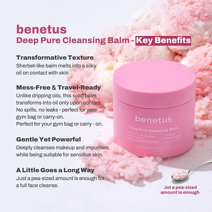 Deep Pure Cleansing Balm, Makeup Remover Balm for Heavy Makeup, Waterproof Mascara & Sunscreen, Soothing CICA, Argan Oil, Vitamin E, Hydrated Glow, Non-Stripping, Pore Care, 3.5 fl oz