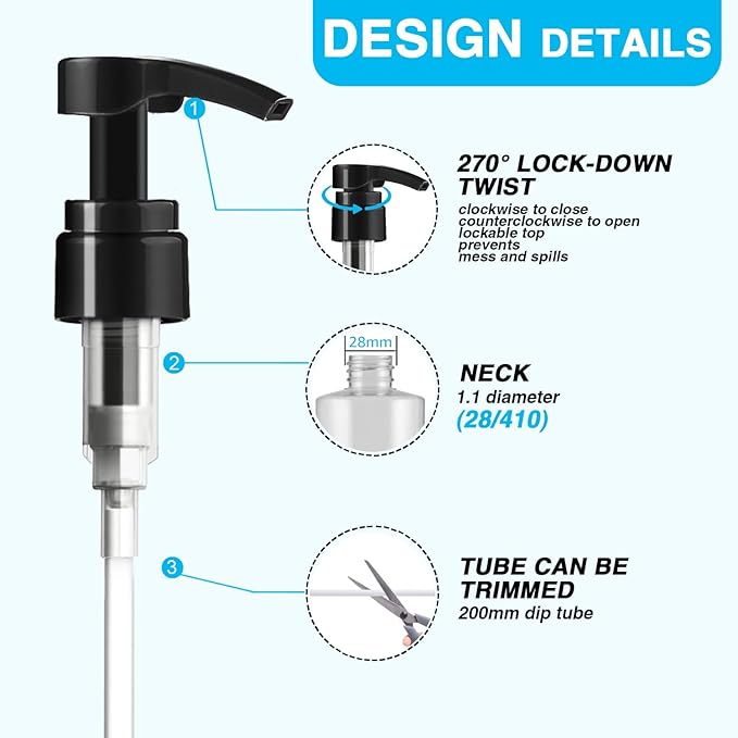 2-Pack Shampoo Pump for Liter 33.8 oz Shampoo and Conditioner, Pump Dispenser Fits Most Salon Brand Bottles with 1.1 inch Wide Opening, Black Replacement Pump for Hair Products, Body Wash, Lotion, Gel