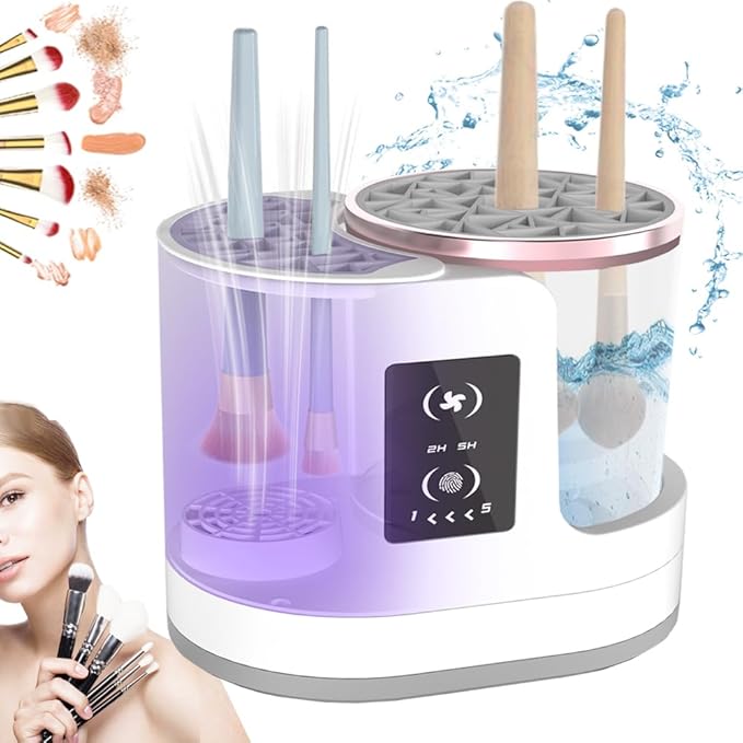 Makeup Brush Cleaner 3 in 1 Electric Makeup Brush Cleaner and Dryer, Automatic Makeup Brush Cleaner Machine with Multi-Hour Drying Settings, Portable Design for All Makeup Brush Types