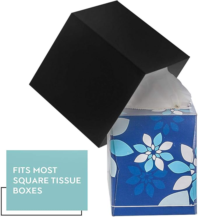 2 Pack Black Tissue Box Cover – Square Tissue Box Holder for Bathroom Accessories Countertop, Decorative Tissue Cover and Square Cube Holder for Modern Home, Office or Dresser Décor