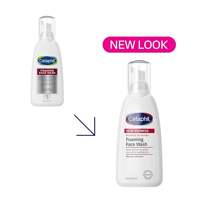 Cetaphil Redness Relieving Foaming Face Wash For Sensitive Skin, 8 Fl Oz, Gently Cleanses & Calms Sensitive Skin Without Over Drying, (Packaging May Vary)