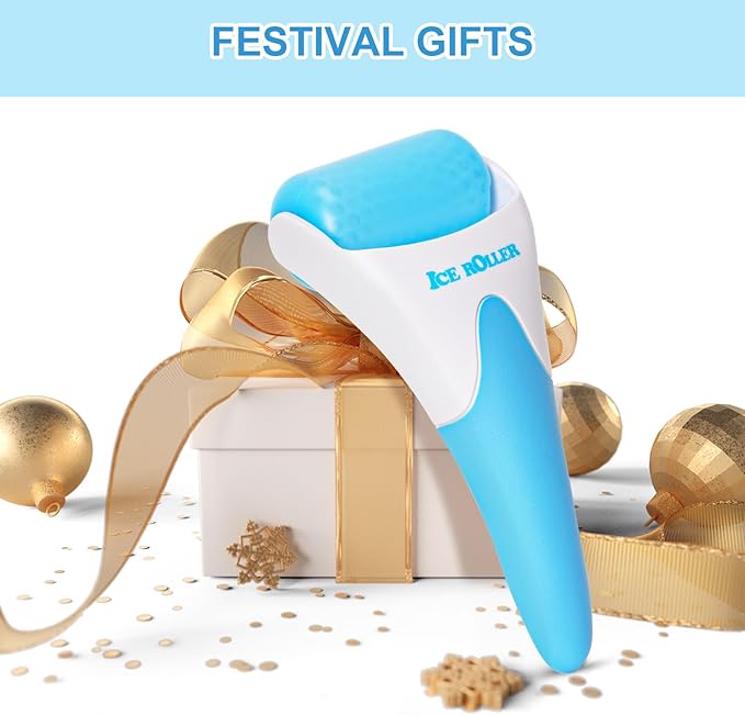 ONLYSKY BEAUTY Ice Roller Face Cooling Cold Roller for Women & Men Body Eyes Face Skin Care Tools（Blue Handle+Blue Roller