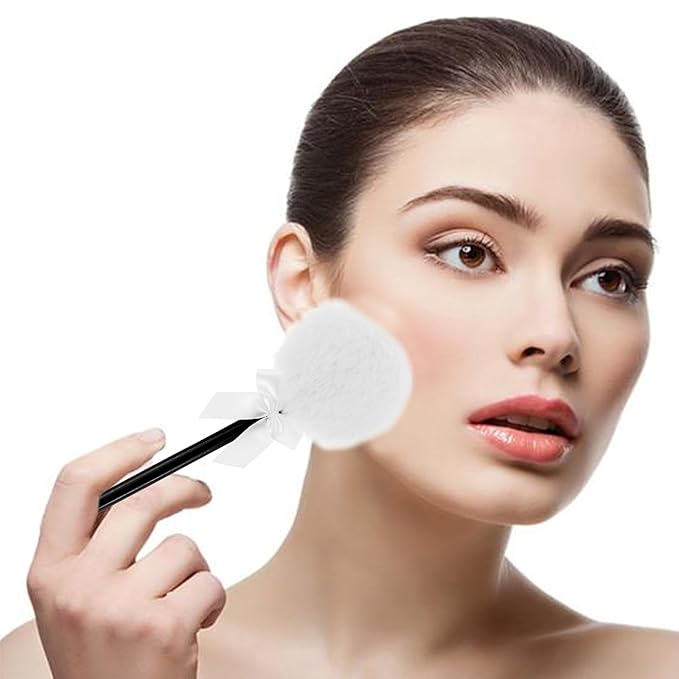 Lollipop Shape Setting Powder Puff,Fluffy Body Powder with Long Handle,Soft Cosmetic Makeup Puffs Women,Cosmetic Applicator for Setting Loose Dusting Blender & BodyPowder Application (white)
