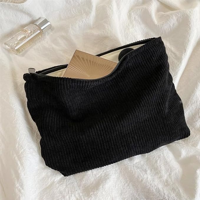 SxoSyo Cosmetic Bags for Women Makeup Bag Large Capacity Purse Travel Toiletries Zipper Storage Pouch Make up Brushes Organizer for Gifts (Corduroy, Black)