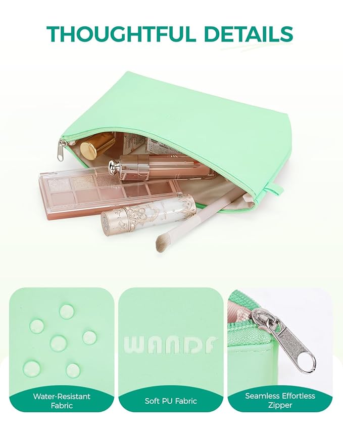 WANDF Cosmetic Bag for Women Makeup bag Organizer Mini Makeup Pouch for Purse Water Resistant Girls Gift(M-Mint Green)