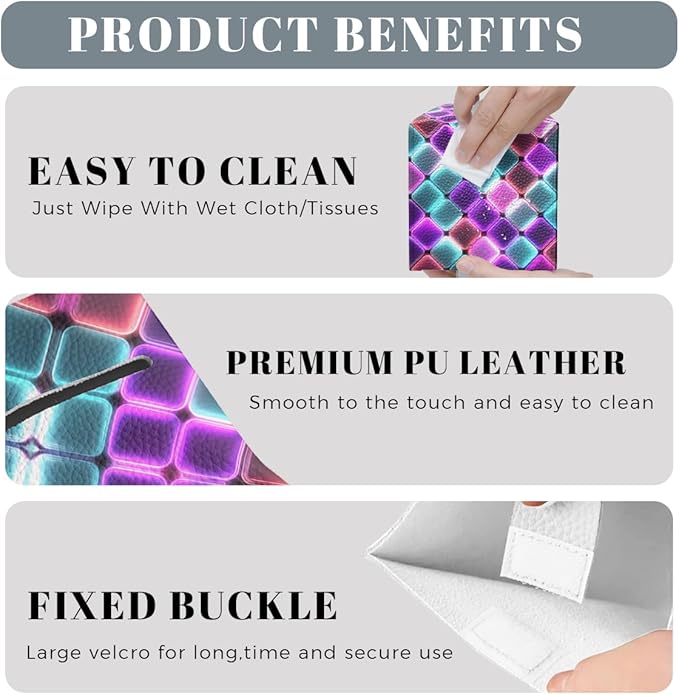 Neon Tissue Box Cover Colorful Rainbow Tiles Purple Blue Pink Leather Tissue Box Holder Square Facial Paper Organizer Dispenser for Car Bathroom Bedroom Office Tabletop Decor