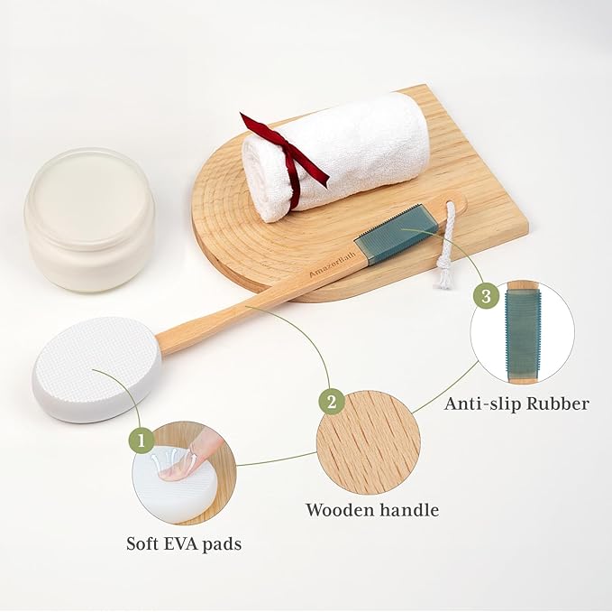 AmazerBath Lotion Applicator for Back, Feet, 2 Replacement Pads with 17" Curved Handle, Back Sunscreen Applicator for Kids, Elderly, Women, Apply Cream Medicine Moisturizer Tanner, White