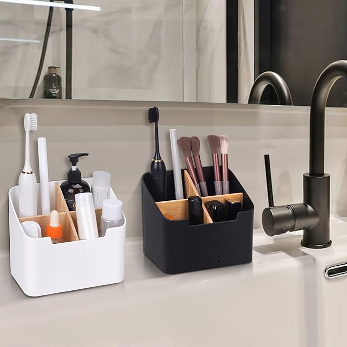 Toothbrush Holders for Bathrooms,Electric Toothbrush and Toothpaste Holder with Divider for Bathroom Countertop Organizer,Toothbrush Caddy for Kids Family Counter Vanity Storage Black