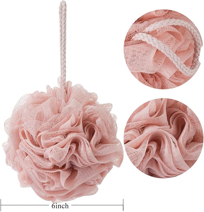 Bath Sponges, Shower Loofah for Body Exfoliation(3 pcs, Green&Linen&Pink)