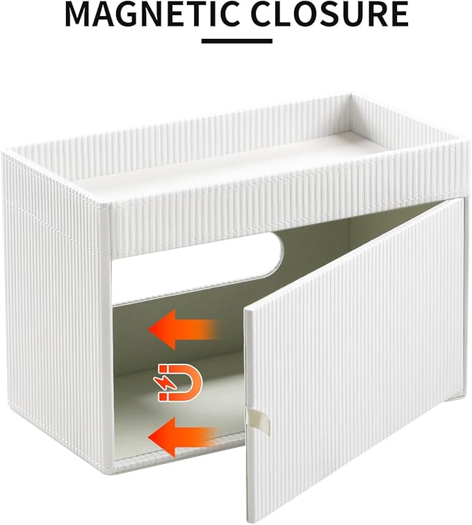 Tissue Box Cover Rectangle with Storage Tray, PU Leather Tissue Holder for Bathroom Vanity Countertop Night Stands Bedroom Office Desk, Stylish Rectangular Tissue Box Holder (Ivory)
