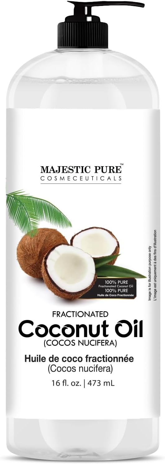 Majestic Pure Fractionated Coconut Oil - Relaxing Massage Oil, Liquid Carrier Oil for Diluting Essential Oils - Skin, Lip, Body & Hair Oil Moisturizer & Softener - 16 fl oz