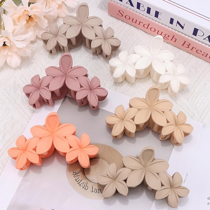 Ahoney 6PCS Flower Hair Clips for Women Strong Hold Nonslip, Big Flower Claw Clip for Thick Hair, Hawaiian Hibiscus Cute Hair Clips Beach Hair Accessories for Women Girls 09