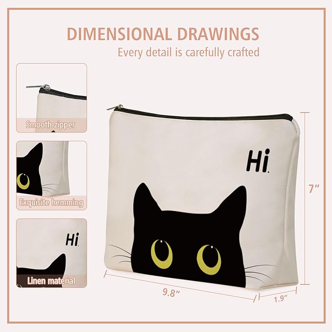 Black Cat Makeup Bag For Cat Mom Gift: Cute Kitty Cosmetic & Toiletry Pouch For Girls & Womens, Sisters, Friends.Ideal Black Cat Lover Gifts for Travel, Birthday, Christmas.