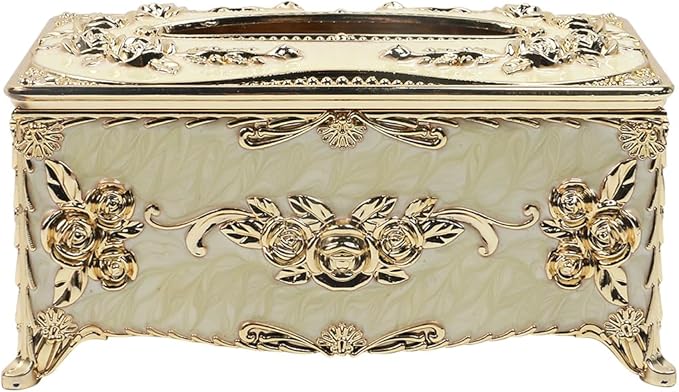 Geesatis Tissue Box Cover, Rectangle Tissue Box Holder, Rectangular Napkin Facial Tissues Holder for Bathroom Toilet Bedroom Living Room Table Desk Office Dresser, 1 Pcs Gold 9.5''x5.7''x4.9''