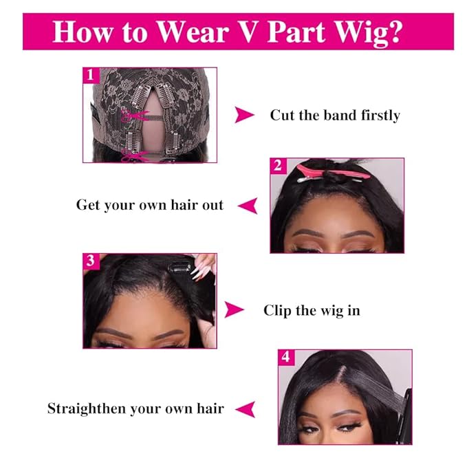 Highlight V Part Wigs Human Hair Straight Brazilian Virgin Human Hair Wigs Ombre Brown Upgrade U Part Wigs 180% Density Glueless Full Head Clip In Half Wig 20inch #FB30