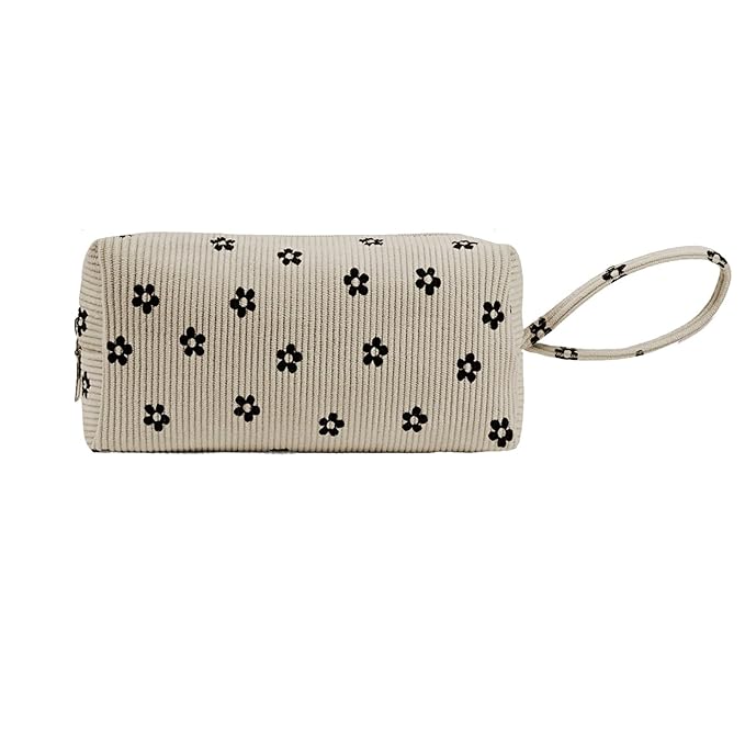 Small Corduroy Makeup Bag for Women Portable Cosmetic Bag Travel Makeup Pouch Small Corduroy Toiletry Bag with Zipper for Purse