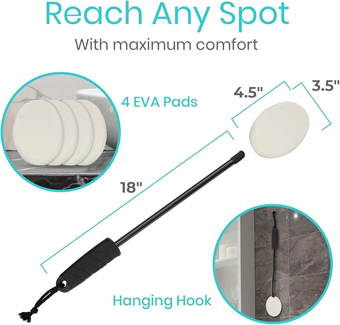 Vive Bendable Lotion Applicator for Your Back - Easily Apply Sunscreen, Self Tanner, Moisturizer, & Cream to Feet, Back, & Body - Long Handled Shower Wand Brush for Women & Men - Reusable, Washable