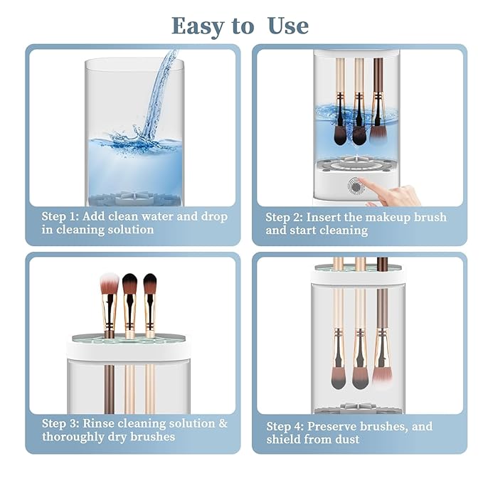 Electric Makeup Brush Cleaner Machine, 7000 RPM Deep Clean for All Make up Brush Types, Automatic Beauty Tool for Home & Travel, Ideal Gift for Women Wife Girlfriends (Transparent)