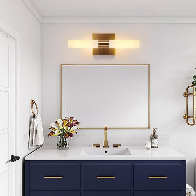 Modern Wall Sconces, Set of 2 Brushed Brass Gold, Frosted Glass Shade, Indoor Wall Mounted Lights, Bathroom Sconces, 36 cm, for Bedroom Wall Lamp