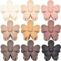 9 PCS Matte Hair Clips Set: Large Non-Slip Metal Claw Clips for Women's Thick & Thin Hair, 9 Styles with Strong Hold in Brown Color