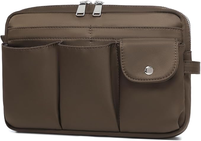 Storage Bag-arge Cosmetic Bag for Women Travel Makeup Bag Zip Up Bag Pure Cotton Canvas Can be Suspended (Brown)