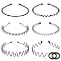 WantGor Metal Headbands, 6 Packs Fashion Unisex Black Hairband Spring Wave Non Slip Sports Headwear Hair Hoop Hair Accessories (8 Pack)