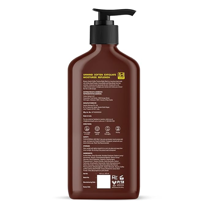 Botanic Hearth Coffee Tiramisu Body Wash – 5-in-1 Nourishing Cleanser with Invigorating Coffee Aroma, Hydrating Formula, Sulfate & Paraben Free – 16 fl oz